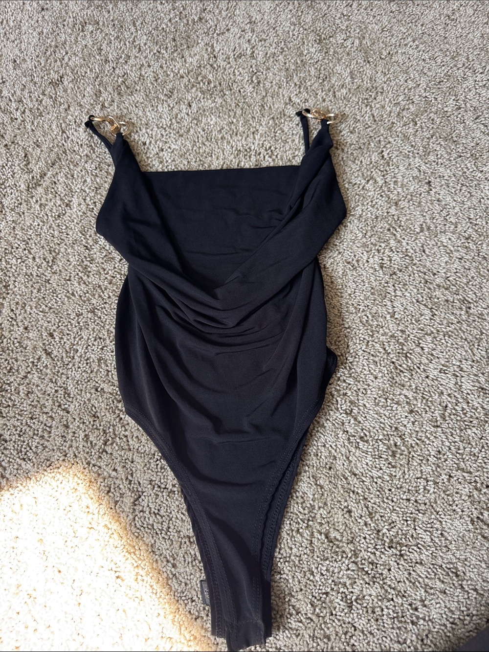 Black Bodysuit with Gold Chains